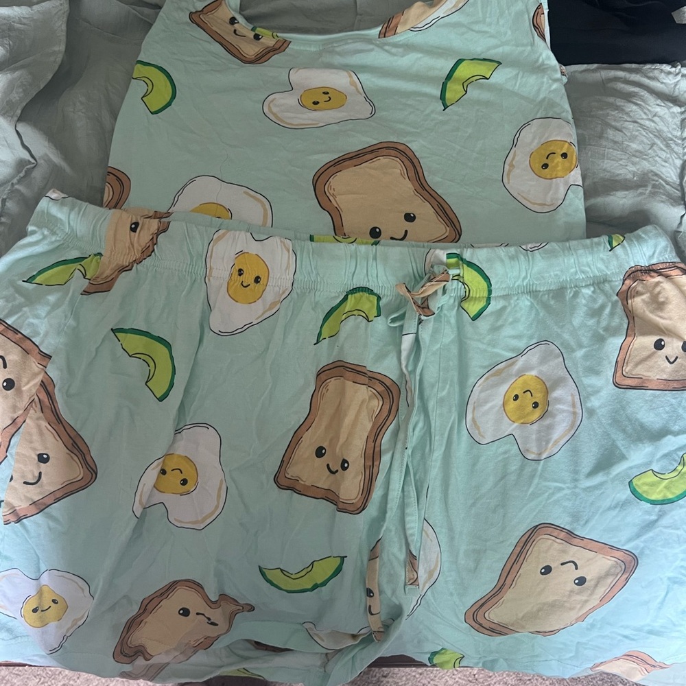 ASOS plus size Kawaii Toast & Egg Light Aqua  Pajama Set